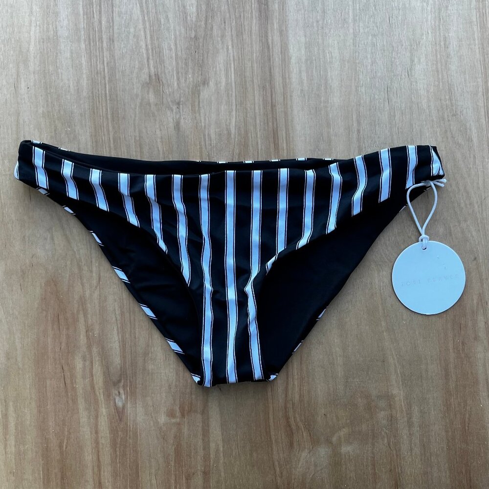 TORI PRAVER ISLA BOTTOM Women’s Black Striped Lined Bikini Bottoms sz L NWT